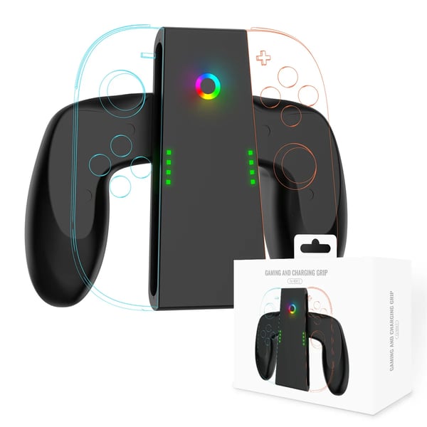 NS2287 - Opladningsgreb Dock - Magnetisk - USB‑C Hurtigopladning - Til 2 Controllere - RGB‑indikator - Bærbar - Sort