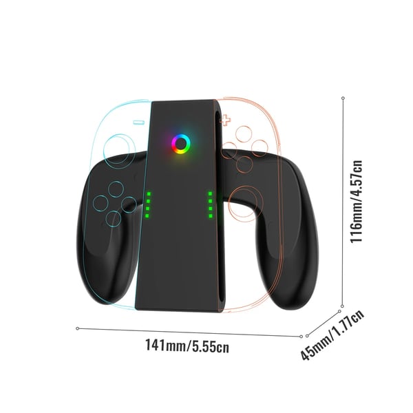 NS2287 - Opladningsgreb Dock - Magnetisk - USB‑C Hurtigopladning - Til 2 Controllere - RGB‑indikator - Bærbar - Sort