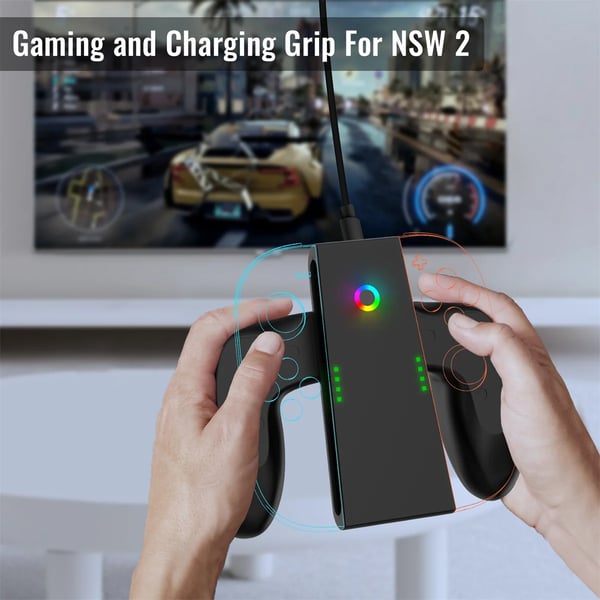 NS2287 - Opladningsgreb Dock - Magnetisk - USB‑C Hurtigopladning - Til 2 Controllere - RGB‑indikator - Bærbar - Sort