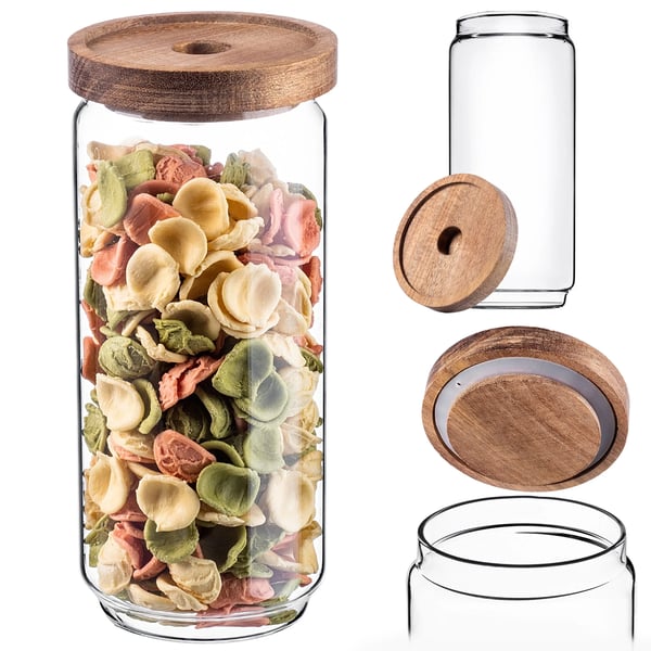 Glas opbevaringskrukke - Madbeholder - Med låg - 950 ml - Til krydderier og nudler