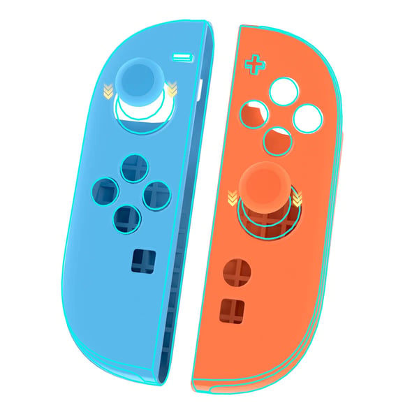 NS2292 - Switch 2/Switch Joy-Con beskyttelsessæt - Venstre/Højre Greb + Tommelkapsler - Silikone - Stødsikker - Præcise Udskæringer - Orange/Blå