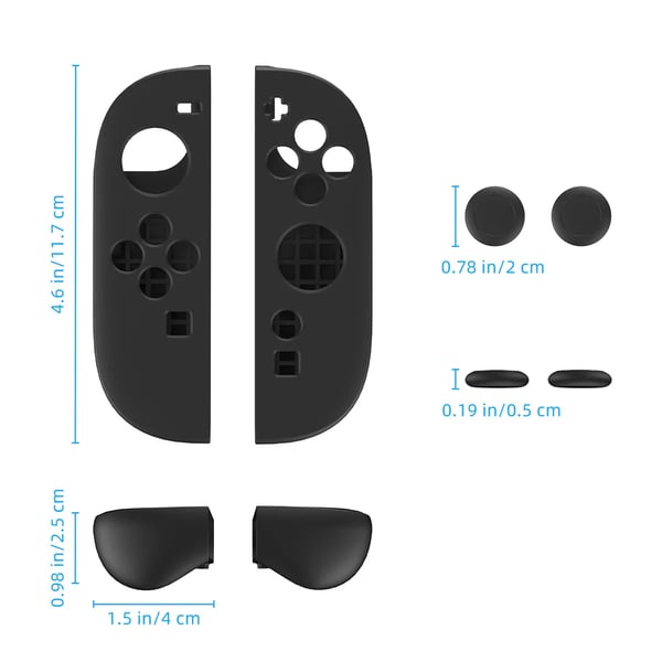 Controller beskyttelsessæt med joystick-kapper - NS2292 - Venstre/højre greb - Silikone - Skridsikker & stødresistent - Sort