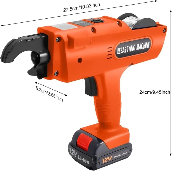 Trådbindemaskine - 12V Batteridrevet - 0,8 mm Trådkompatibel - Til Ikke-metal - EU-stik - Batteri Medfølger Ikke - Plast & Stål - Mørkeorange