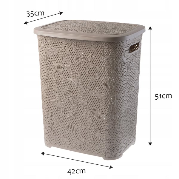 Pyykkikori - Muovikori kannella - Tilavuus 55 L - Materiaali PP (polypropeeni) - Itseseisova - Beige