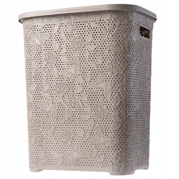Pyykkikori - Muovikori kannella - Tilavuus 55 L - Materiaali PP (polypropeeni) - Itseseisova - Beige