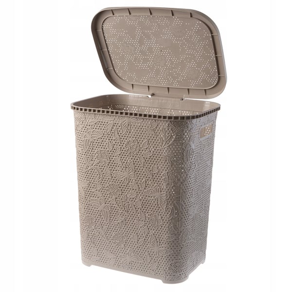 Pyykkikori - Muovikori kannella - Tilavuus 55 L - Materiaali PP (polypropeeni) - Itseseisova - Beige