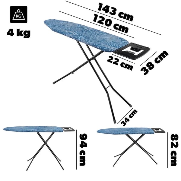Strygebræt - 120x38 cm - Ekstra bred overflade - Sammenklappeligt - Med strygejernsholder
