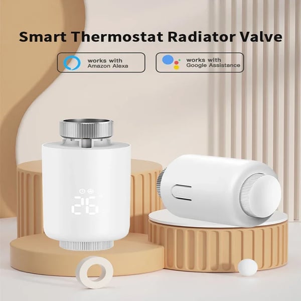 Smart radiatortermostat - Termostatventil - Bluetooth-forbindelse - App- og stemmestyring - Tidsplaner - Åbent vindue-detektering - AC-strøm