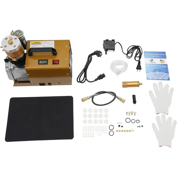 PCP elektrisk kompressor - Boosterpumpe - 300 bar - 220V EU-stik - 0–6,8 L - Til paintball/dykflasker - Gul
