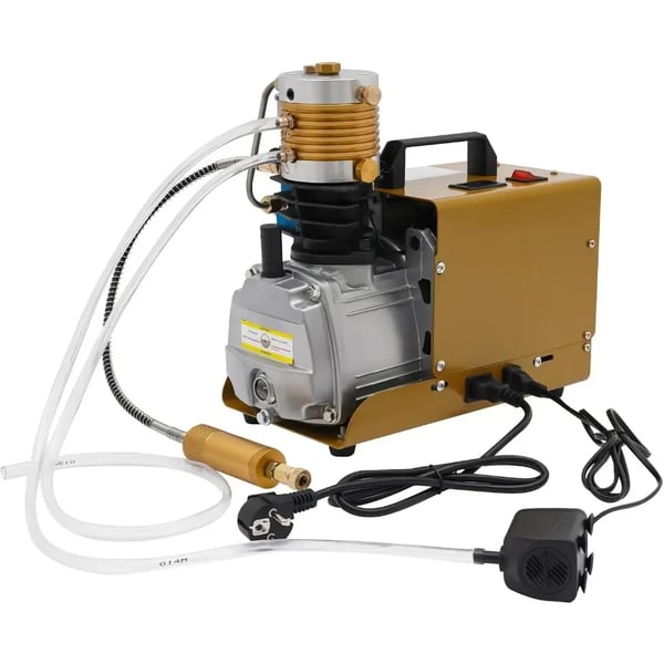 PCP elektrisk kompressor - Boosterpumpe - 300 bar - 220V EU-stik - 0–6,8 L - Til paintball/dykflasker - Gul