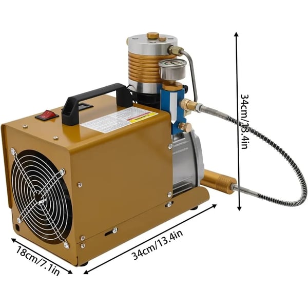 PCP elektrisk kompressor - Boosterpumpe - 300 bar - 220V EU-stik - 0–6,8 L - Til paintball/dykflasker - Gul