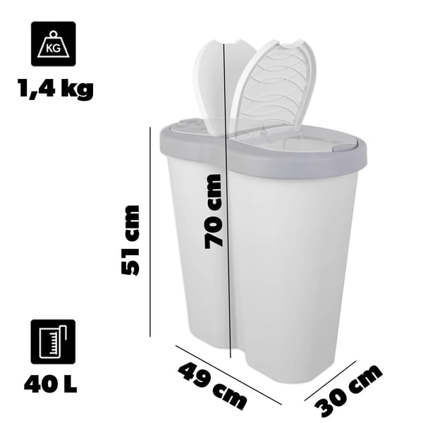 Skraldespand - Affaldssorteringsbeholder - 40 L - Dobbelt Rum - 2 Klapper - Genbrug