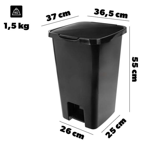 Skraldespand - Pedalspand - 45 l - Plast - Med Fodpedal - Sort