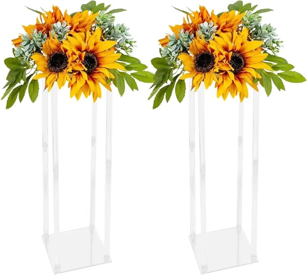 Blomsterstativ - Blomsterkolonne i akryl - 2-pak - Med akryllåg - 20 x 20 x 80 cm - Til borddekoration - Hvid