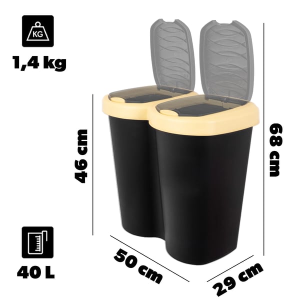 Skraldespand - Genbrugsbeholder - 40 l - 2 rum - 2 låg - Affaldssortering