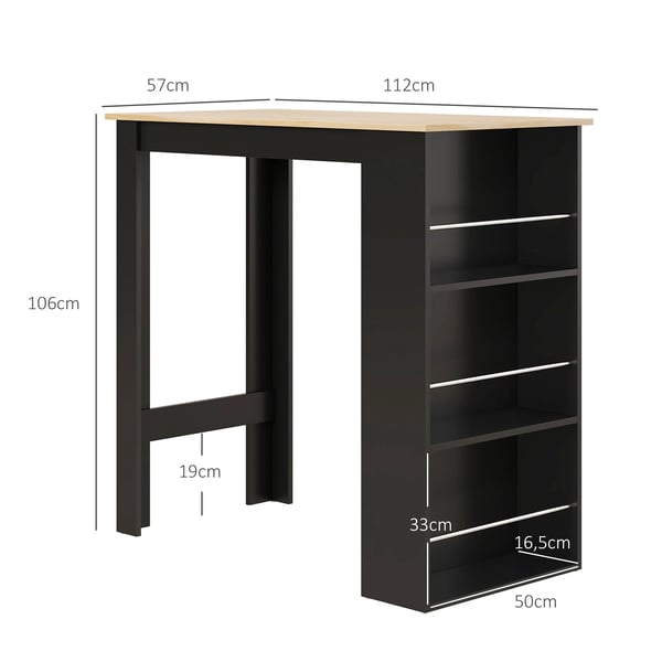Barbord - Köksbord - Tre sidohyllor - Modern design - För matsal & vardagsrum - Mått 112×57×106 cm - Svart