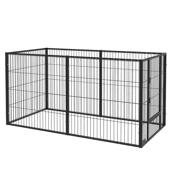 Hundhage - Hundstaket - 6 Paneler - Justerbar - Stålram - 150 x 79 x 81 cm - Svart