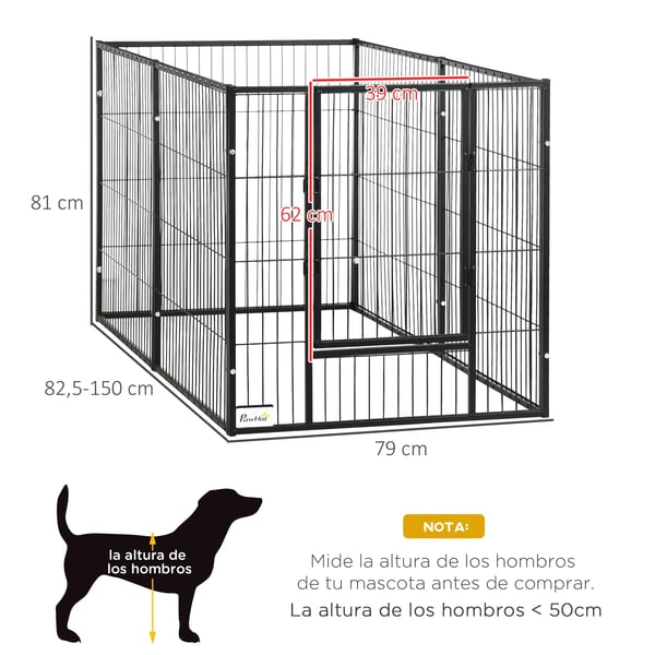 Hundhage - Hundstaket - 6 Paneler - Justerbar - Stålram - 150 x 79 x 81 cm - Svart