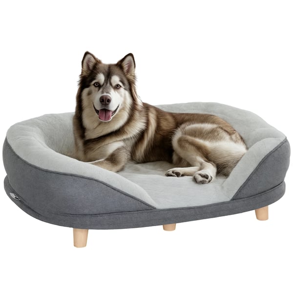 Husdjursoffa - Hundsoffa/Kattsäng - Avtagbar toppdel - Tvättbart överdrag - Träben - Max 25 kg - 90 x 78 x 25 cm - Grå