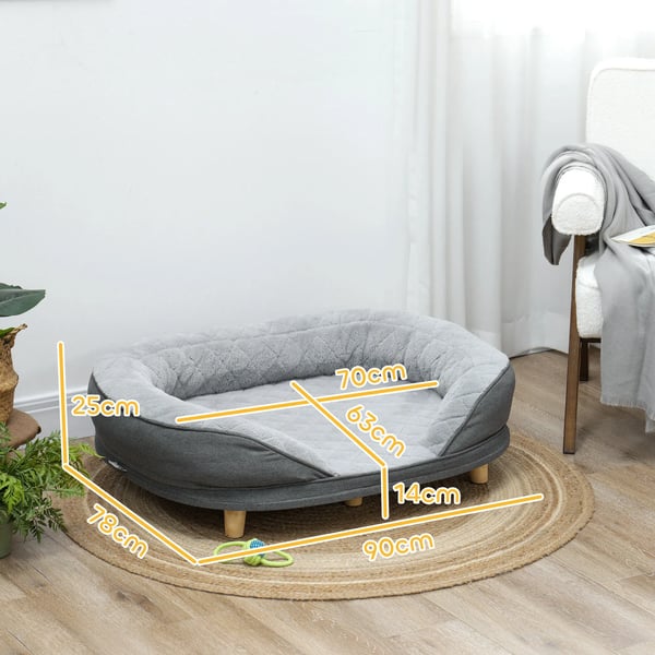 Husdjursoffa - Hundsoffa/Kattsäng - Avtagbar toppdel - Tvättbart överdrag - Träben - Max 25 kg - 90 x 78 x 25 cm - Grå