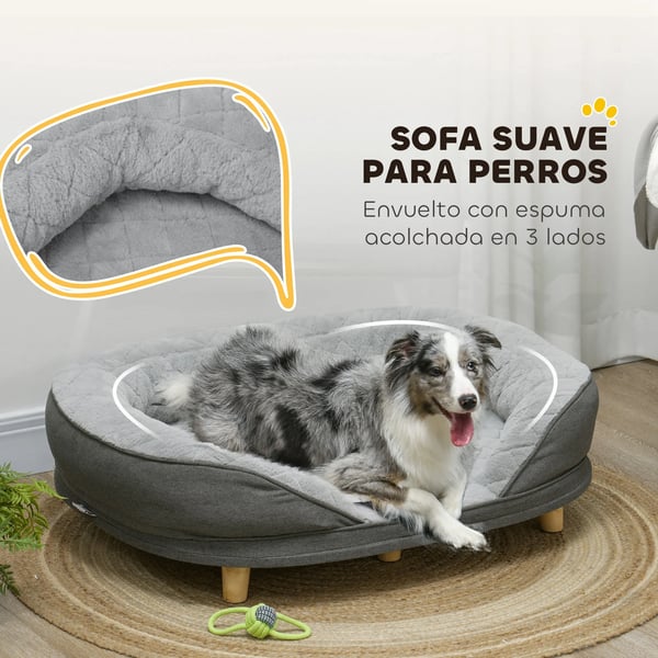 Husdjursoffa - Hundsoffa/Kattsäng - Avtagbar toppdel - Tvättbart överdrag - Träben - Max 25 kg - 90 x 78 x 25 cm - Grå