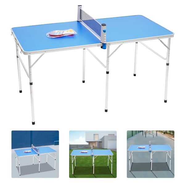 Bordtennisbord / Pingisbord - Hopfällbart inomhus - 152×76×76 cm - MDF + aluminium - 2 racketar, 3 bollar, nät - Hopfälld 76×76×7 cm - Ca 9,2 kg
