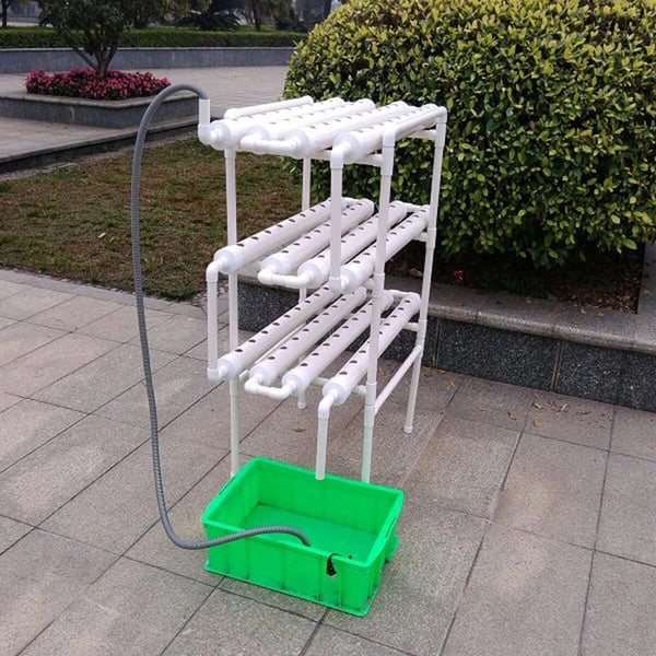 Hydroponisk dyrkningssæt - Rørsystem til planter - 90 plantehuller - 3 lag - PVC-U - Rør Ø 6,3 cm - Hul Ø 3,2 cm - Lysegrå