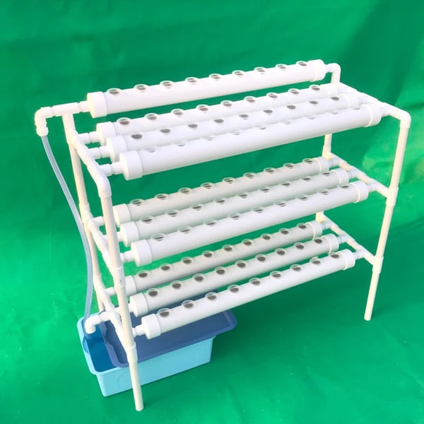 Hydroponisk dyrkningssæt - Rørsystem til planter - 90 plantehuller - 3 lag - PVC-U - Rør Ø 6,3 cm - Hul Ø 3,2 cm - Lysegrå