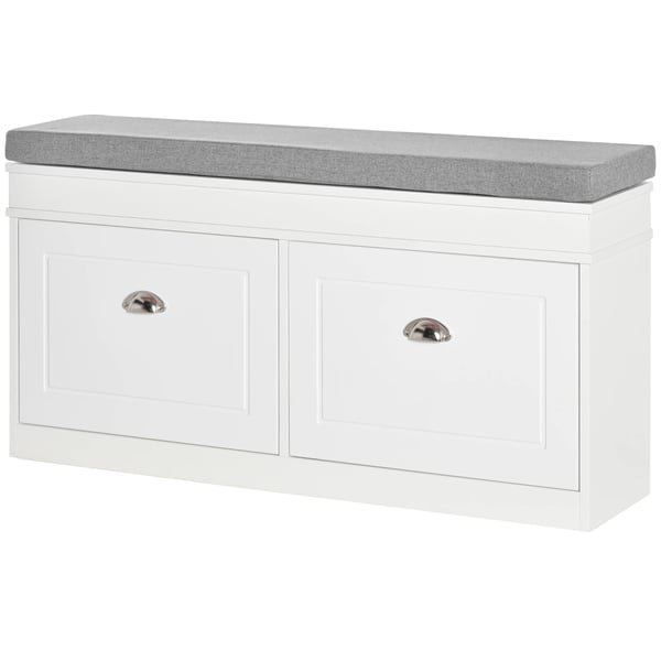 Skobänk med förvaring - Skohylla & sittbänk - 2 lådor - Justerbara hyllor - Plats för 8 par - 104×24×55 cm - Montering krävs - Vit
