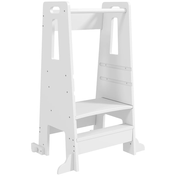 Lärningstorn för barn - Kökshjälp-pall - Höjdjusterbar i 3 nivåer - Säkerhetsräcke - Mått 45×47,5×91 cm - Montering krävs - Elfenben