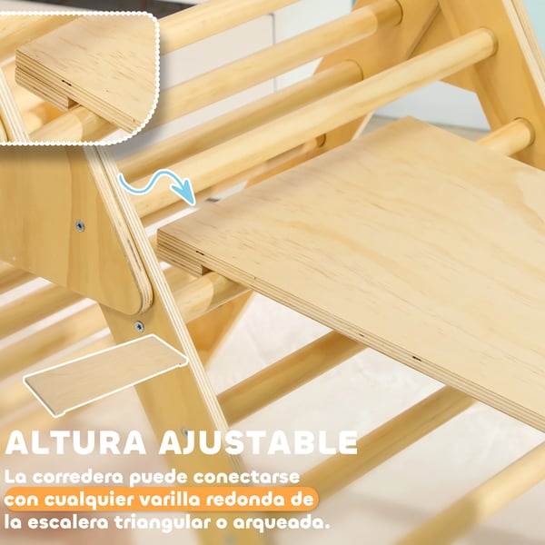 Klättertriangel för barn - Klätterställning med ramp & båge - 18–48 månader - 219×72,5×68,5 cm - Furu-multiplex - Naturträ