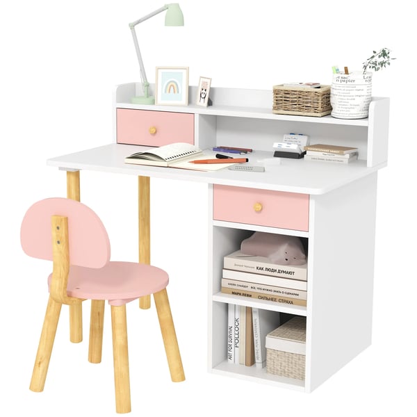 Barnskrivbord med stol - Set - Med lådor, hyllor och förvaringsfack - MDF - 85 x 48 x 73 cm - Montering krävs - Rosa