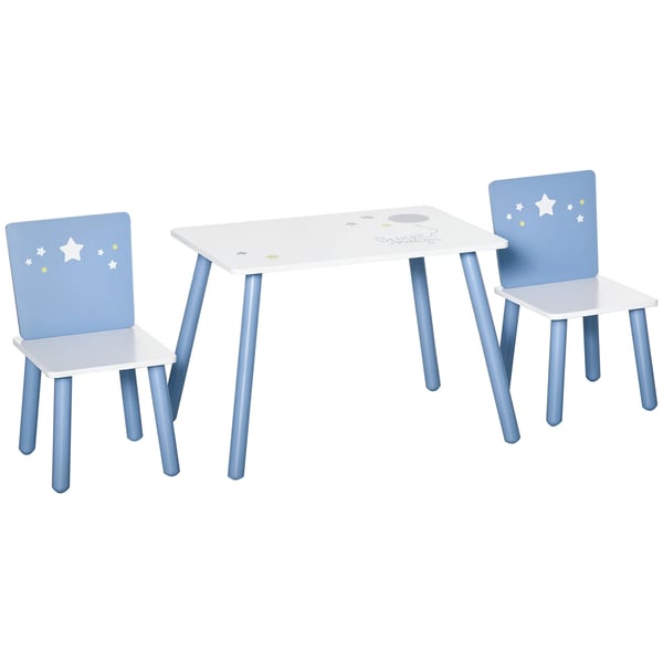 Barnbord med stolar - Set - MDF & Furu - Bord 60×40×43 cm - Stolar 28×26×48 cm - Ålder 2–4 år - Montering - Vit/Blå