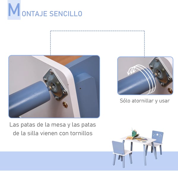 Barnbord med stolar - Set - MDF & Furu - Bord 60×40×43 cm - Stolar 28×26×48 cm - Ålder 2–4 år - Montering - Vit/Blå