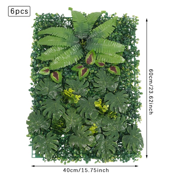 Konstgjord persisk häck - Insynsskydd häckpaneler - 6-pack - 60×40 cm - Ventilerad - Väggmonterad - Utomhus - Grön