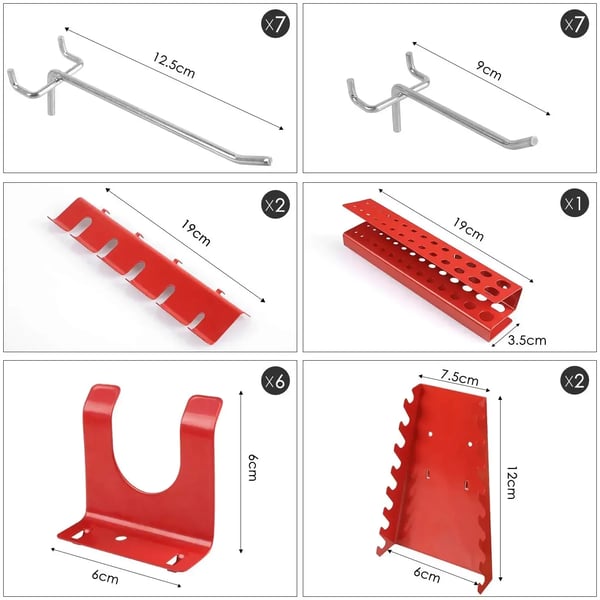 Værktøjskroge - Krogsæt til pegboard/hulplade - Plast - Vægmontering - Til værksted og garage - Gør-det-selv