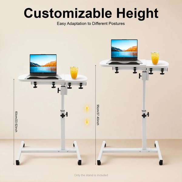 Laptopbord - Sengebord - Højdejusterbart 60–95 cm - Tiltbart 360° - Bordplade 60×40 cm - Bæreevne 7,5–10 kg - MDF & kulstofstål - Hvid