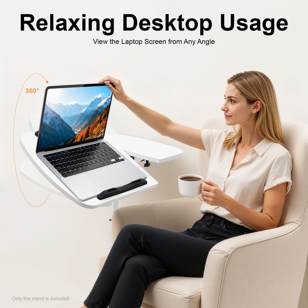 Laptopbord - Sengebord - Højdejusterbart 60–95 cm - Tiltbart 360° - Bordplade 60×40 cm - Bæreevne 7,5–10 kg - MDF & kulstofstål - Hvid