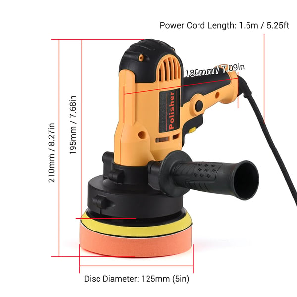 Auton kiillotin - Sähkökiillotuskone 12,7 cm - 700 W - 600–3700 r/min säädettävä nopeus - apukahva - sieni & villa - Oranssi