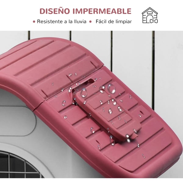 Hundkoja - 59×75×66 cm - 3 ventilationsöppningar, dörr & fönster - PP & metall - För trädgård & terrass - Grå/röd