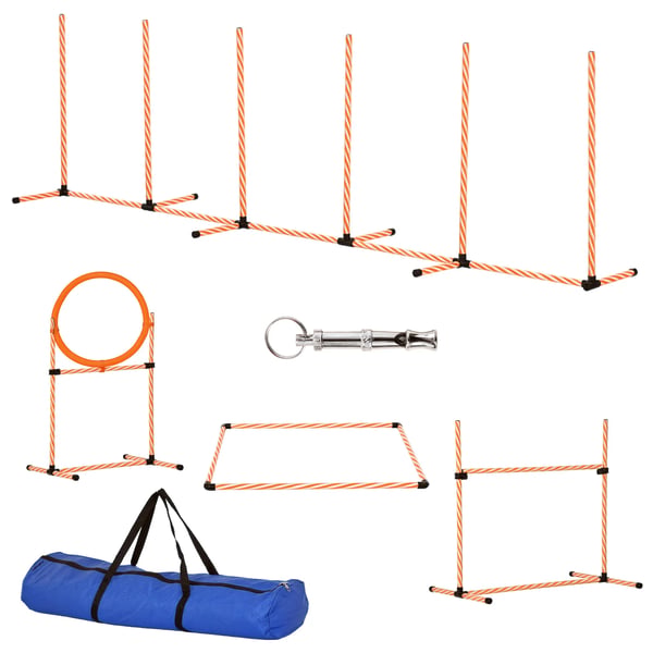 Agilityset för hund - Träningsutrustning - Justerbara hinder - Slalomstänger - Visselpipa - Bärväska - Plast - 328×67×93 cm - Orange