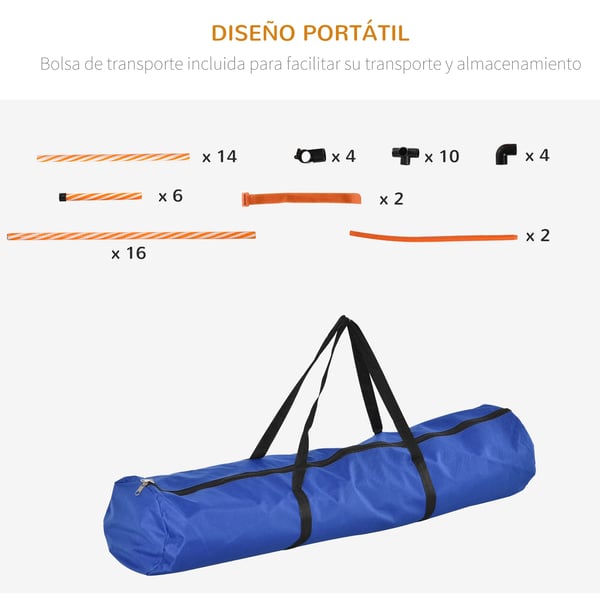Agilityset för hund - Träningsutrustning - Justerbara hinder - Slalomstänger - Visselpipa - Bärväska - Plast - 328×67×93 cm - Orange