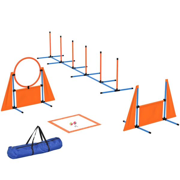 Hundagilityset - Agilityutrustning - 6 delar - Hopp, slalom, pausbox, visselpipa, bollar - ABS/PE - 348x66x69 cm - Orange