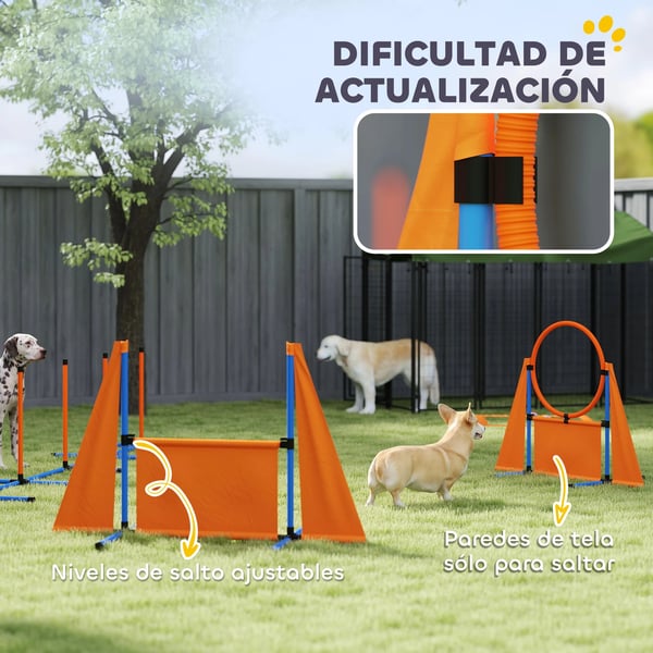 Hundagilityset - Agilityutrustning - 6 delar - Hopp, slalom, pausbox, visselpipa, bollar - ABS/PE - 348x66x69 cm - Orange