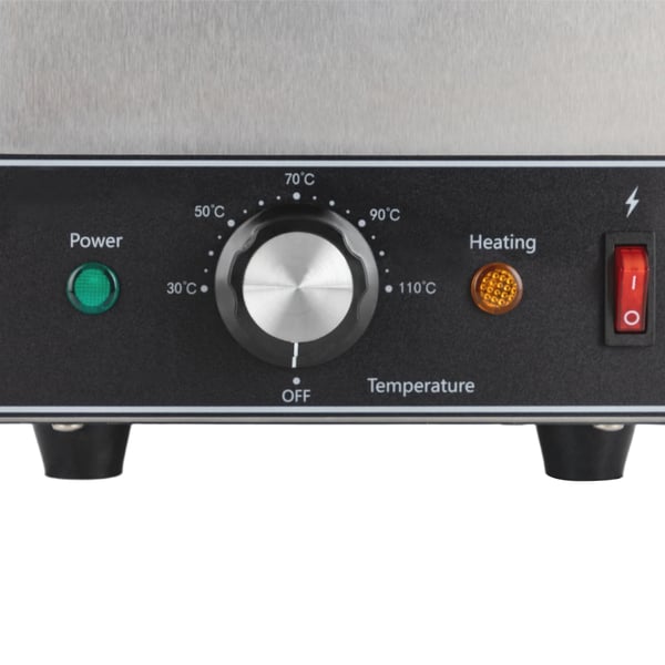 Saucedispenser - Elektrisk saucepumpe med varme - 2 L - 30–110 °C termostat - 650 W - Rustfrit stål - EU-stik - 21×21×37 cm - Sølv