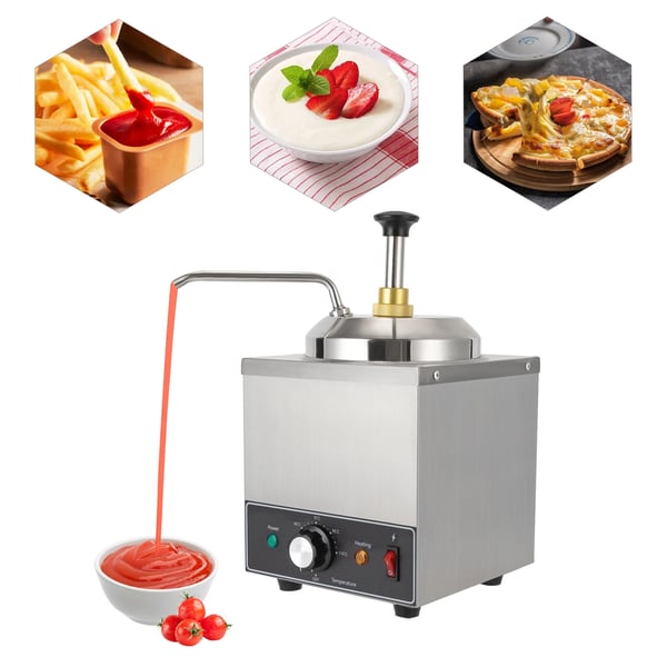 Saucedispenser - Elektrisk saucepumpe med varme - 2 L - 30–110 °C termostat - 650 W - Rustfrit stål - EU-stik - 21×21×37 cm - Sølv