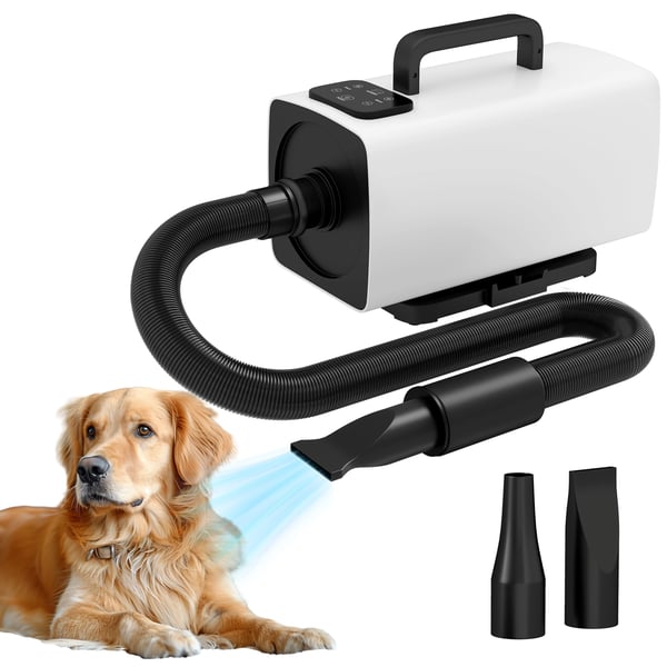 Hundfön - Hundtork - 2200 W - Digital Display - Justerbar Hastighet Och Temperatur - Minst 5 Lägen - 3 Munstycken - EU-Kontakt 210–240 V - Vit