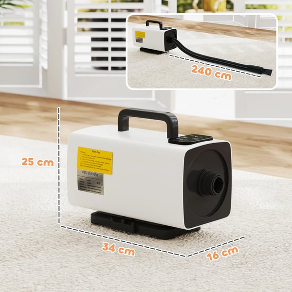 Hundfön - Hundtork - 2200 W - Digital Display - Justerbar Hastighet Och Temperatur - Minst 5 Lägen - 3 Munstycken - EU-Kontakt 210–240 V - Vit