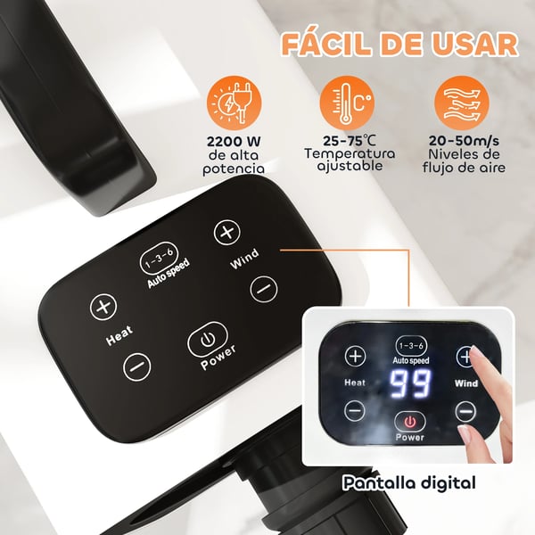 Hundfön - Hundtork - 2200 W - Digital Display - Justerbar Hastighet Och Temperatur - Minst 5 Lägen - 3 Munstycken - EU-Kontakt 210–240 V - Vit