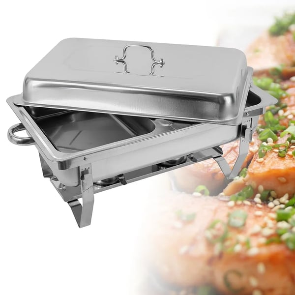 Chafing Dish Buffetvarmer - Madvarmer - Sæt med 2 - 7,5 L - 2 Rum - Rektangulær - Rustfrit Stål - Sølv
